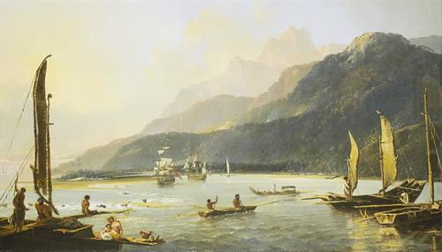 Резолюшн и Эдвенчур в заливе Матавай (Таити). Картина. Автор. Уильям Ходжес, 1776.jpg